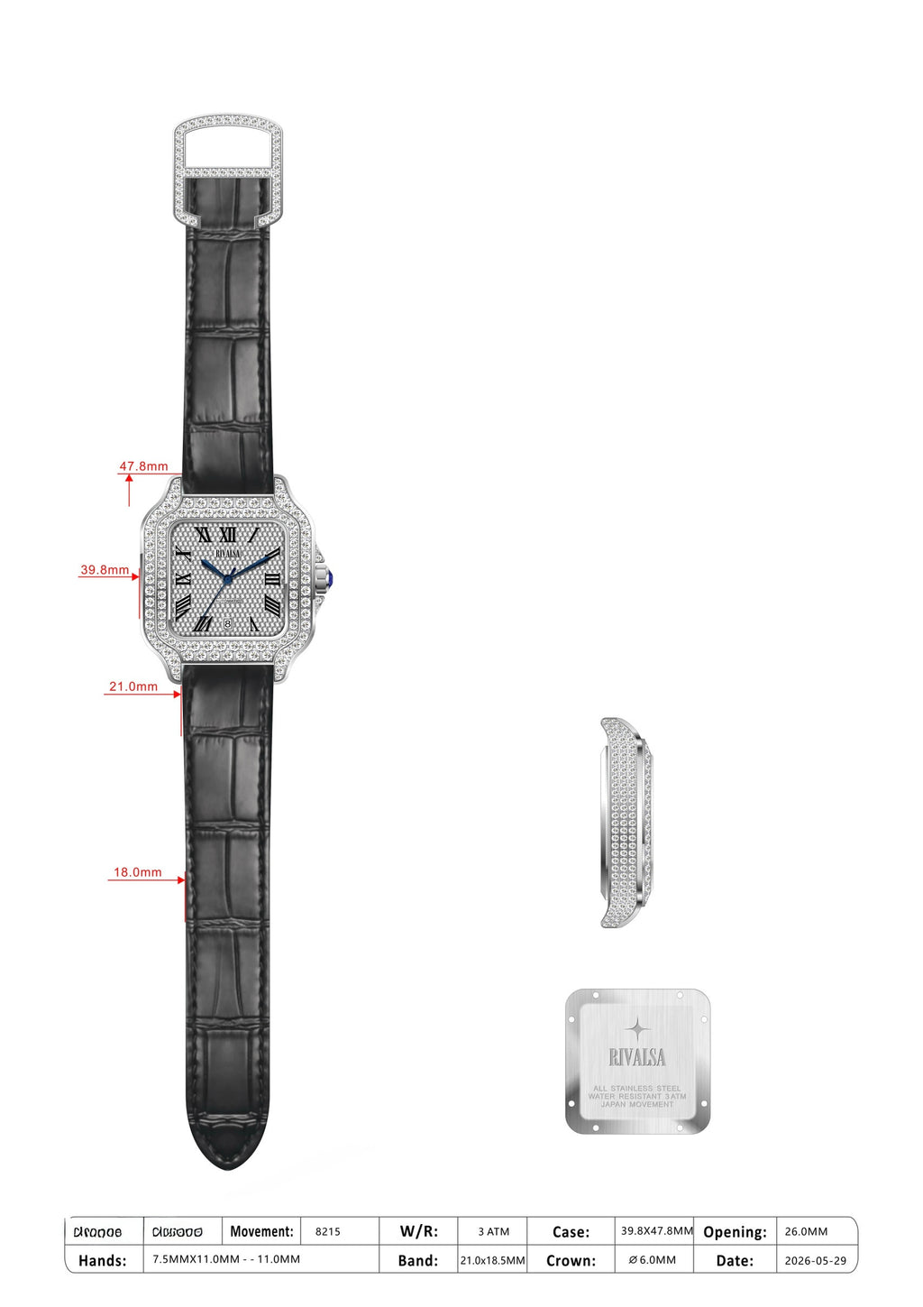 Reloj Moissanita RIVALSA (correa de cuero)