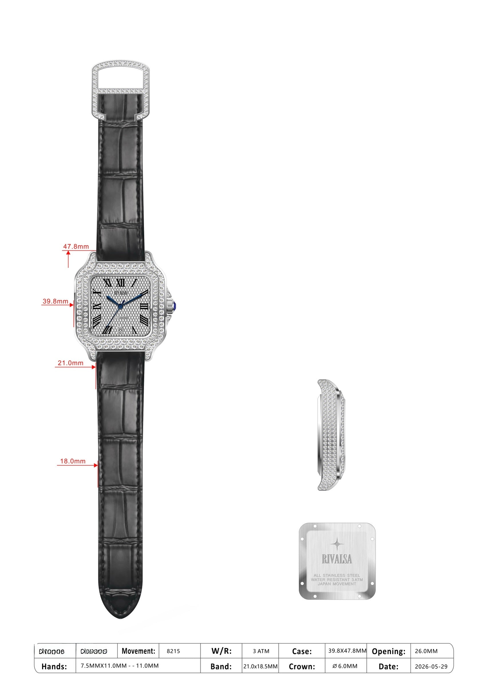 Reloj Moissanita RIVALSA (correa de cuero)